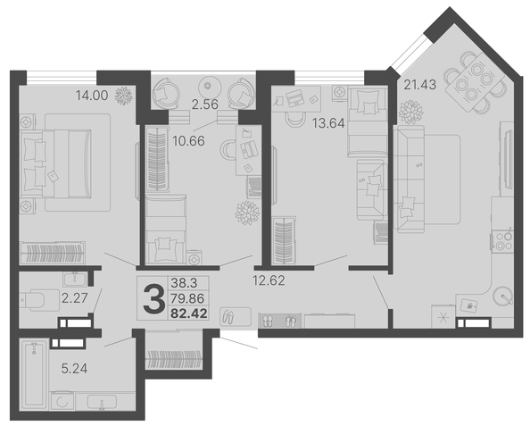 
   Продам 3-комнатную, 81.14 м², Светский лес, литер 4

. Фото 11.