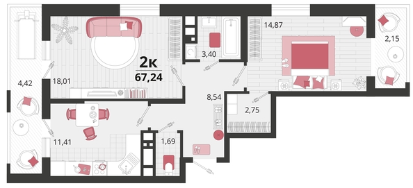 
   Продам 2-комнатную, 67.24 м², Родные просторы, литера 13

. Фото 4.