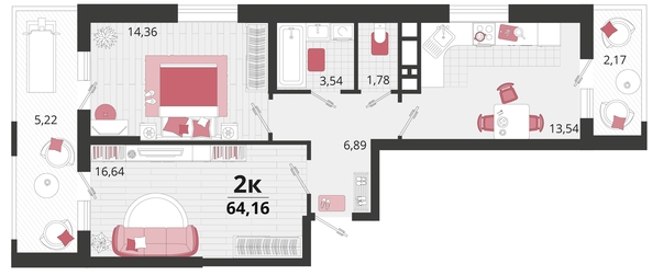 
   Продам 2-комнатную, 64.16 м², Родные просторы, литера 13

. Фото 4.