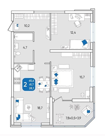 
   Продам 2-комнатную, 65.7 м², Любимово мкр, 18

. Фото 1.