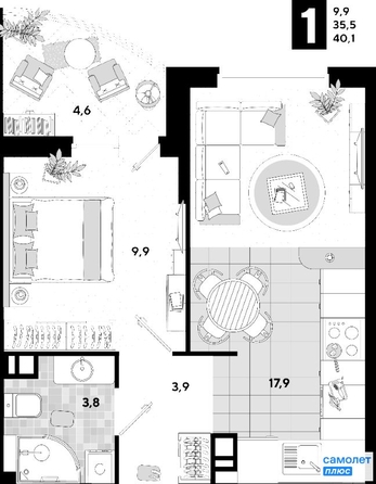 
   Продам 1-комнатную, 40.1 м², Ивана Беличенко ул, 103

. Фото 4.