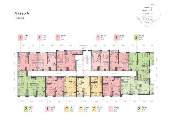 
   Продам 1-комнатную, 34.37 м², Клубный квартал «Друзья», лит 4

. Фото 3.