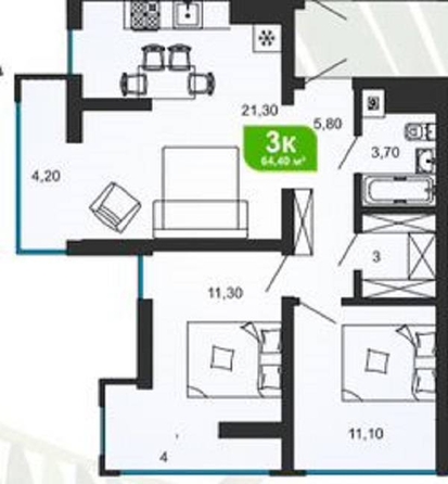 
   Продам 3-комнатную, 64.4 м², Ясногорская ул, 16/6к6

. Фото 2.