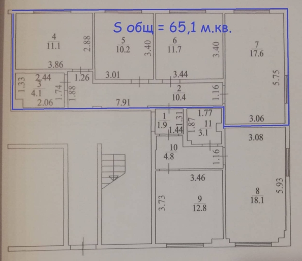 
   Продам 3-комнатную, 65.1 м², Российская ул, 2/2

. Фото 2.