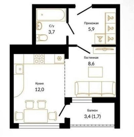 
   Продам 1-комнатную, 32 м², Урожайная ул, 41Б

. Фото 3.