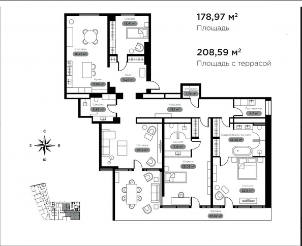 
   Продам 3-комнатную, 208.59 м², Виноградная ул, 14

. Фото 25.