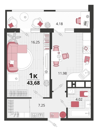 
   Продам 1-комнатную, 43.68 м², Родные просторы, литера 25

. Фото 4.