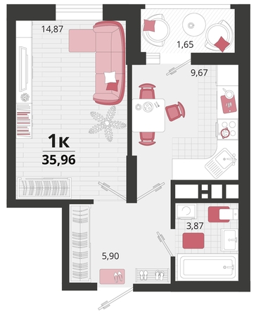 
   Продам 1-комнатную, 35.96 м², Родные просторы, литера 15

. Фото 4.