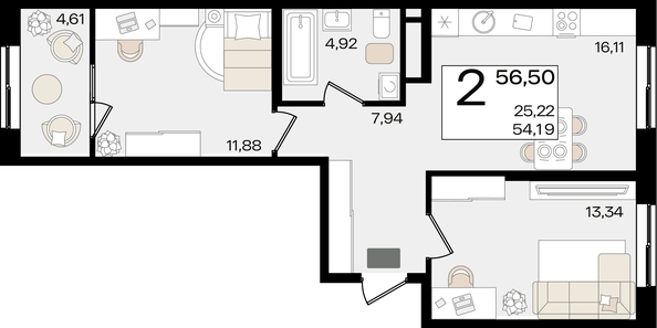 
   Продам 2-комнатную, 56.5 м², Патрики, литер 1.4

. Фото 4.