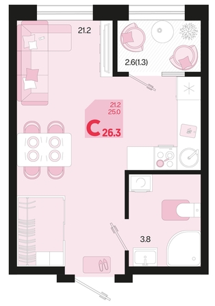 
   Продам 1-комнатную, 26.3 м², Первое место, квартал 1.6, литер 1

. Фото 6.