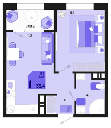 
   Продам 1-комнатную, 35.4 м², Первое место, квартал 1.6, литер 1

. Фото 6.