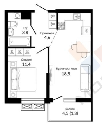 
   Продам 1-комнатную, 39 м², Конгрессная ул, 41

. Фото 20.