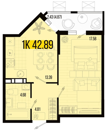 
   Продам 1-комнатную, 42.89 м², Цветной бульвар, литер 3

. Фото 4.