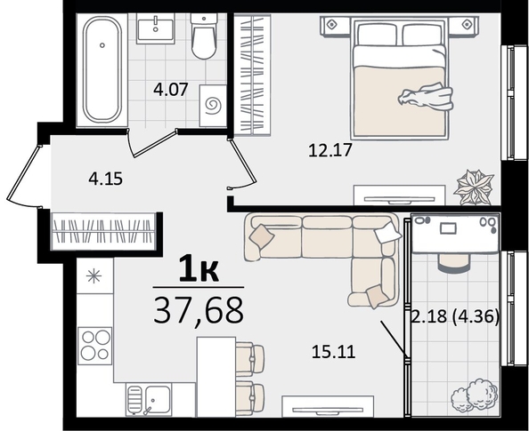 
   Продам 1-комнатную, 201.96 м², Патрики, литер 5.1

. Фото 4.