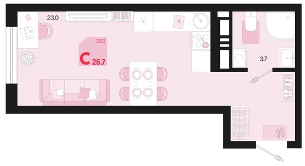 
   Продам 1-комнатную, 26.7 м², Первое место, квартал 1.2, литер 1

. Фото 6.