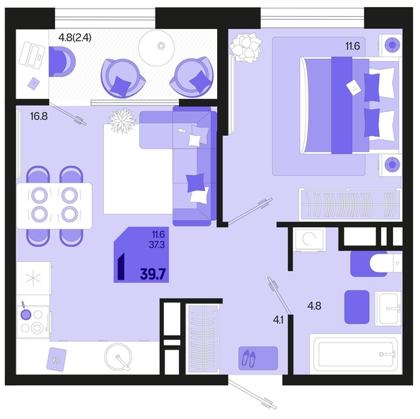 
   Продам 1-комнатную, 39.7 м², Первое место, квартал 1.4, литер 2

. Фото 6.