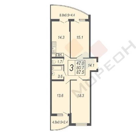 
   Продам 3-комнатную, 81.3 м², Адмиралтейский б-р, 3

. Фото 15.