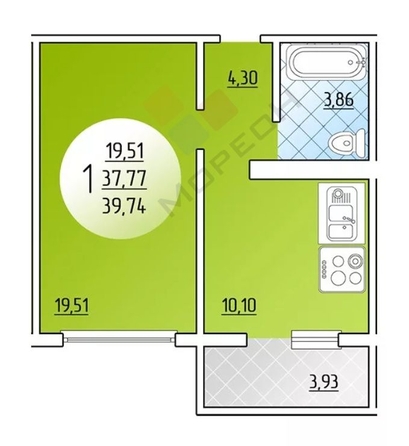 
   Продам 1-комнатную, 37.3 м², Героев-Разведчиков ул, 34

. Фото 7.