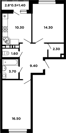 
   Продам 2-комнатную, 59.7 м², Мурата Ахеджака ул, 12 к4

. Фото 1.