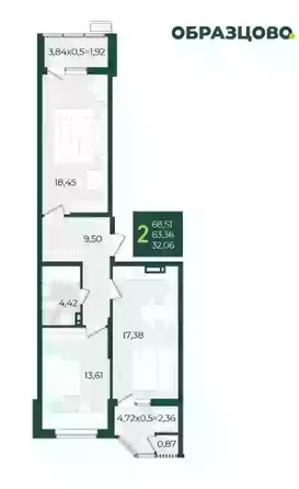 
   Продам 2-комнатную, 68.51 м², Образцово, дом 17

. Фото 13.