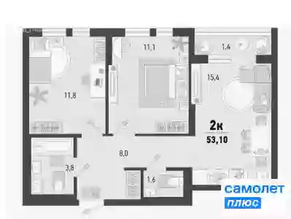 
   Продам 2-комнатную, 53.1 м², Барса, 1В литер

. Фото 11.