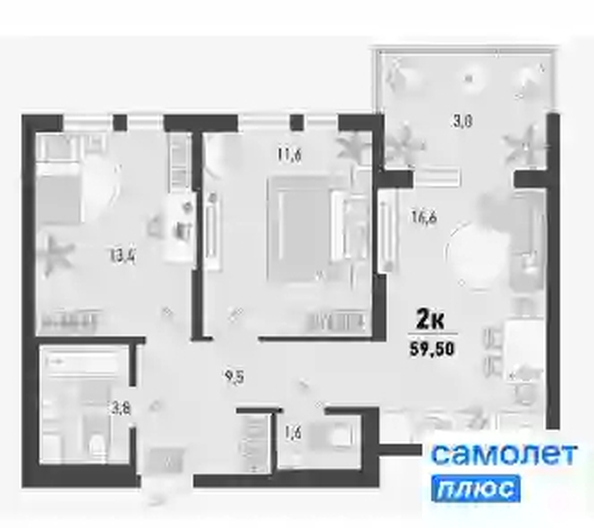 
   Продам 2-комнатную, 59.3 м², Барса, 1В литер

. Фото 11.