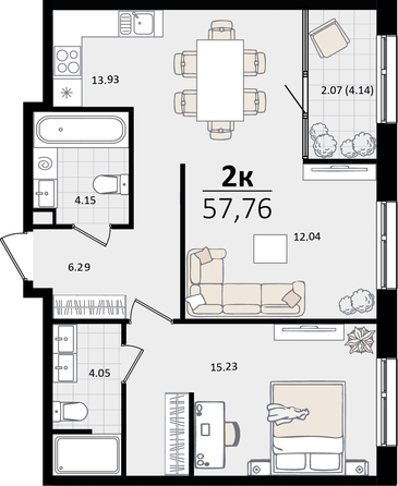 
   Продам 2-комнатную, 57.76 м², Патрики, литер 5.1

. Фото 4.