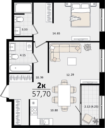 
   Продам 2-комнатную, 57.7 м², Патрики, литер 5.1

. Фото 4.