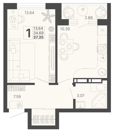 
   Продам 1-комнатную, 36.02 м², Светский лес, литер 4

. Фото 6.