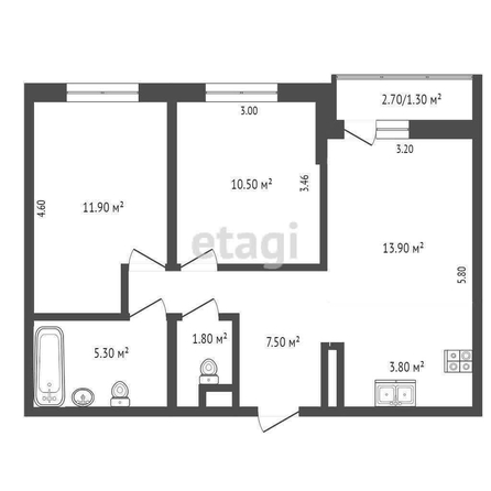 
   Продам 2-комнатную, 54.9 м², Позднякова ул, 2 к15

. Фото 12.