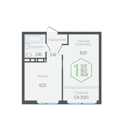 
   Продам 1-комнатную, 34.64 м², Обрывная ул, 22/1

. Фото 1.