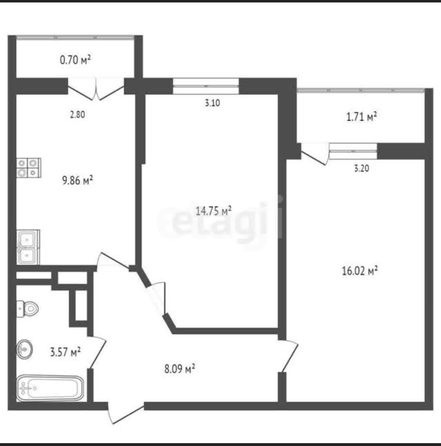 
   Продам 2-комнатную, 50.7 м², Дубравная ул, 1

. Фото 2.