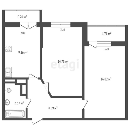 
   Продам 2-комнатную, 50.7 м², Дубравная ул, 1

. Фото 12.