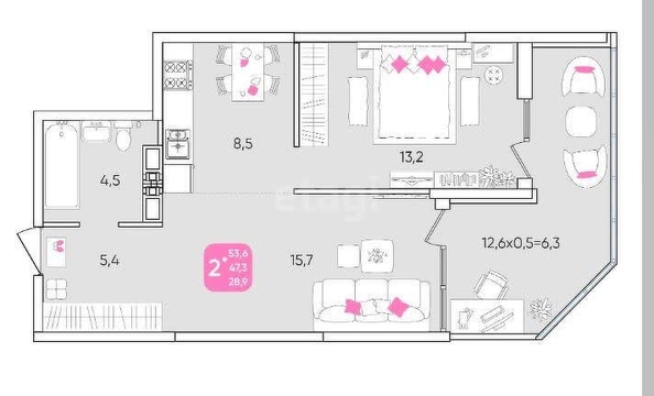 
   Продам 2-комнатную, 53.6 м², Батуринская ул, 9

. Фото 5.