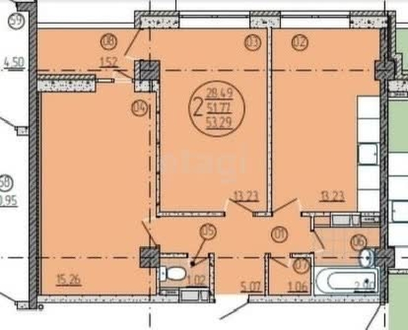 
   Продам 2-комнатную, 51.9 м², Старокубанская ул, 2/4/1

. Фото 12.