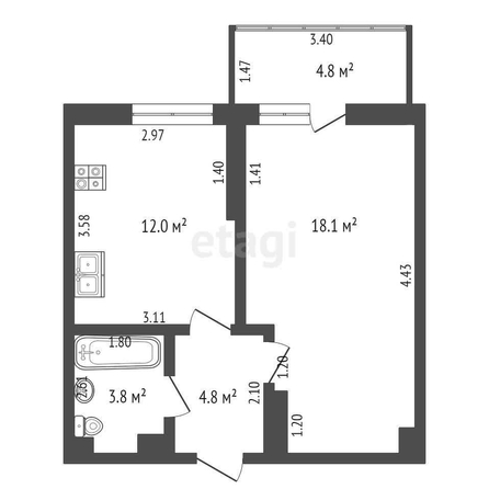 
   Продам 1-комнатную, 39.4 м², Конгрессная ул, 41/1

. Фото 7.