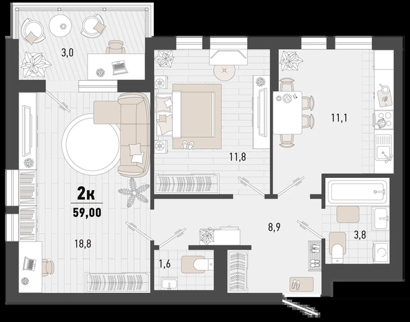 
   Продам 2-комнатную, 59 м², Барса, 3В литер

. Фото 6.