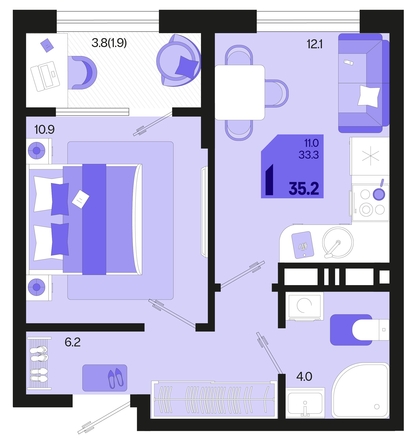 
   Продам 1-комнатную, 35.2 м², Первое место, квартал 1.5, литер 1

. Фото 6.