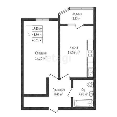 
   Продам 1-комнатную, 44.64 м², Лучший, литер 5

. Фото 10.