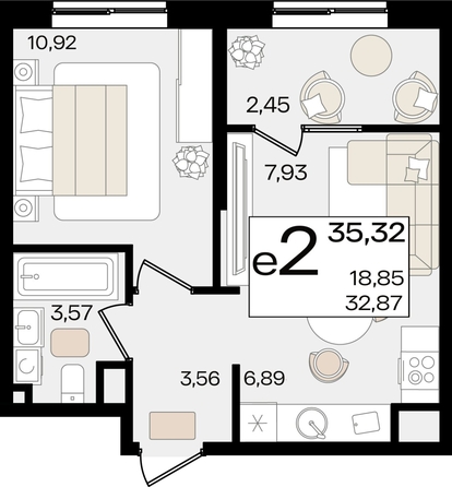 
   Продам 2-комнатную, 35.32 м², Патрики, литер 1.4

. Фото 4.