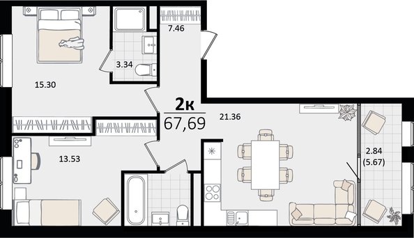 
   Продам 2-комнатную, 67.69 м², Патрики, литер 5.1

. Фото 4.