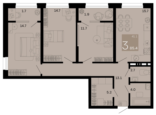 
   Продам 3-комнатную, 85.4 м², Хозяин морей, литер 1

. Фото 6.