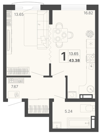 
   Продам 1-комнатную, 43.38 м², Светский лес, литер 4

. Фото 6.