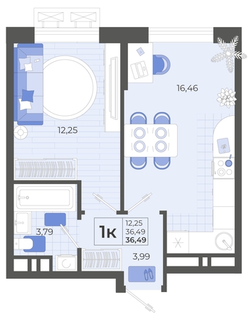 
   Продам 1-комнатную, 36.49 м², Высочество, литера 2

. Фото 4.