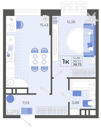 
   Продам 1-комнатную, 38.72 м², Высочество, литера 2

. Фото 4.