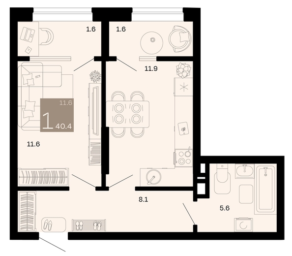 
   Продам 1-комнатную, 40.4 м², Хозяин морей, литер 2

. Фото 6.