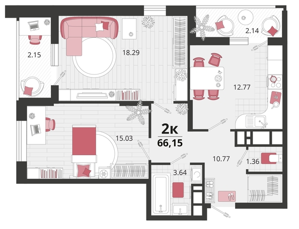 
   Продам 2-комнатную, 66.15 м², Родные просторы, литера 23

. Фото 4.