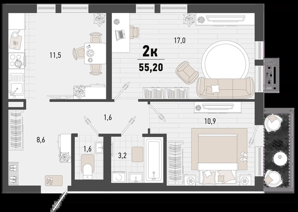 
   Продам 2-комнатную, 55.2 м², Барса, 2В литер

. Фото 6.