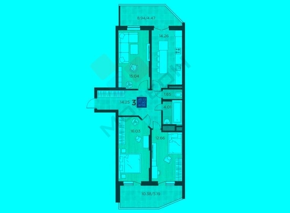 
  Продается 3-комн. квартира, 87.56 м², Командорская ул, д. 15
. Фото 6.
