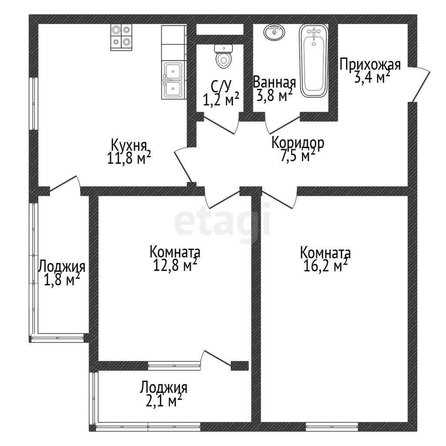 
   Продам 2-комнатную, 57.4 м², Константиновская ул, 5

. Фото 16.